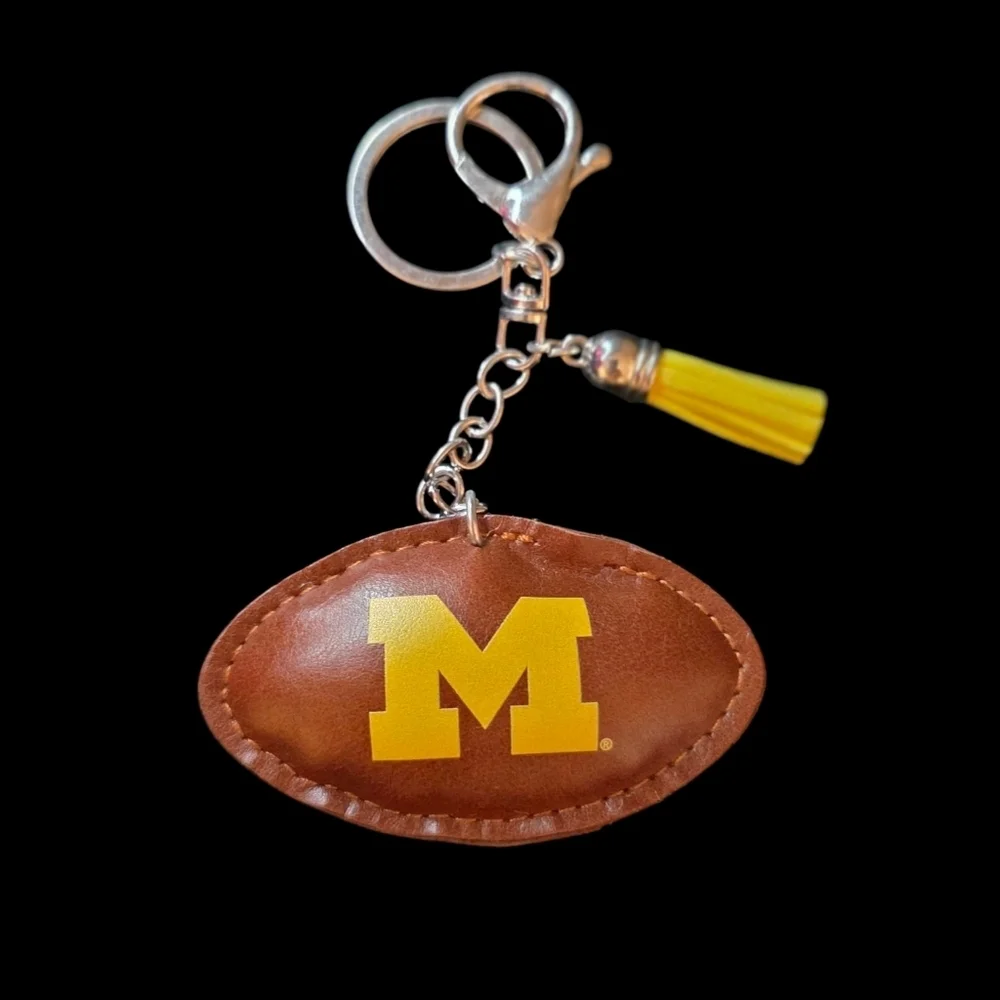 Michigan Wolverines Sparkly Rhinestone Football Bag Charm / Keychain